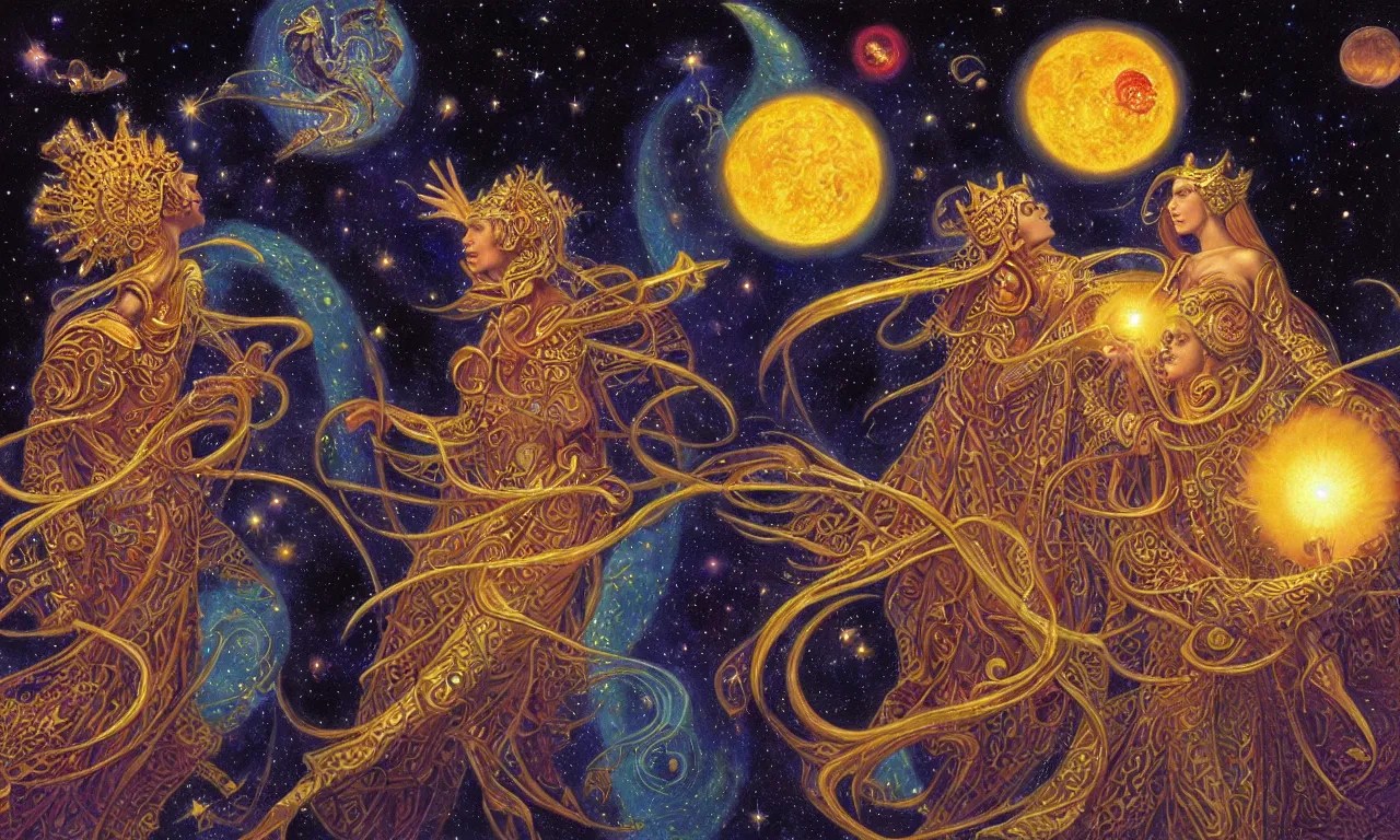sun king and moon queen in the cosmic court of Stable Diffusion