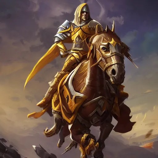 a knight riding a horse, sword and shield, yellow Stable Diffusion