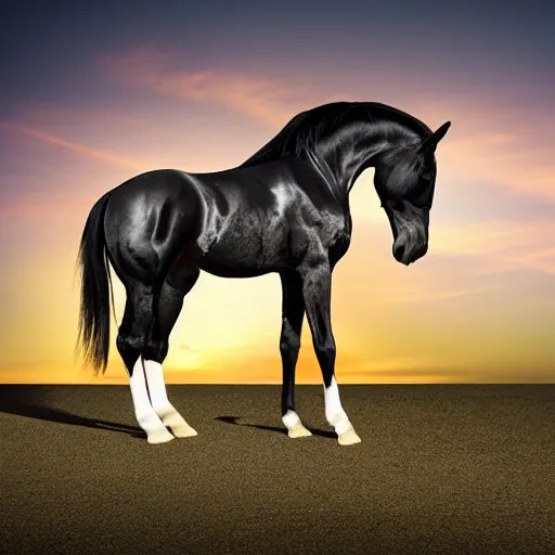 glorious black horse standing on two legs, during Stable Diffusion