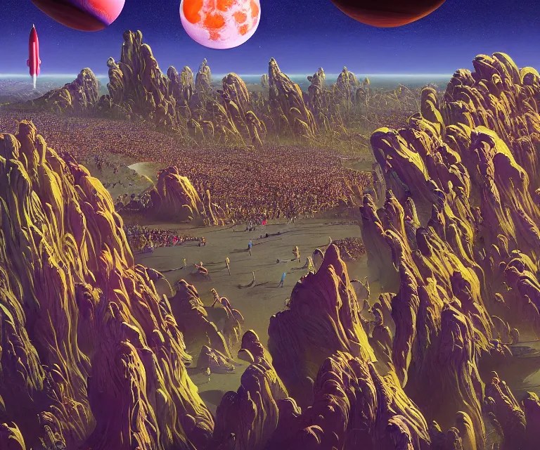 hyper detailed 3d render like a Oil painting crowds Stable