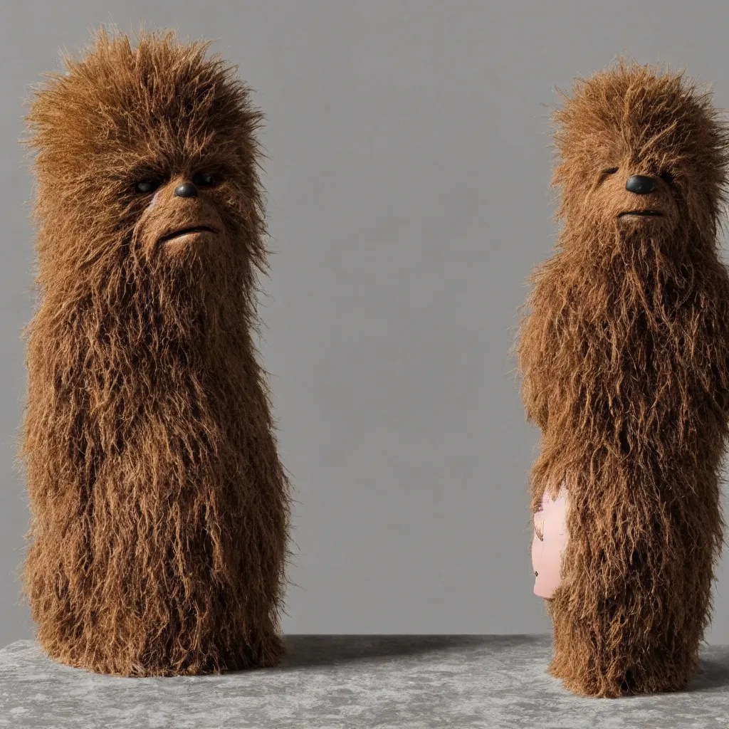 Chia pet of Chewbacca’s head sitting on a concrete Stable Diffusion
