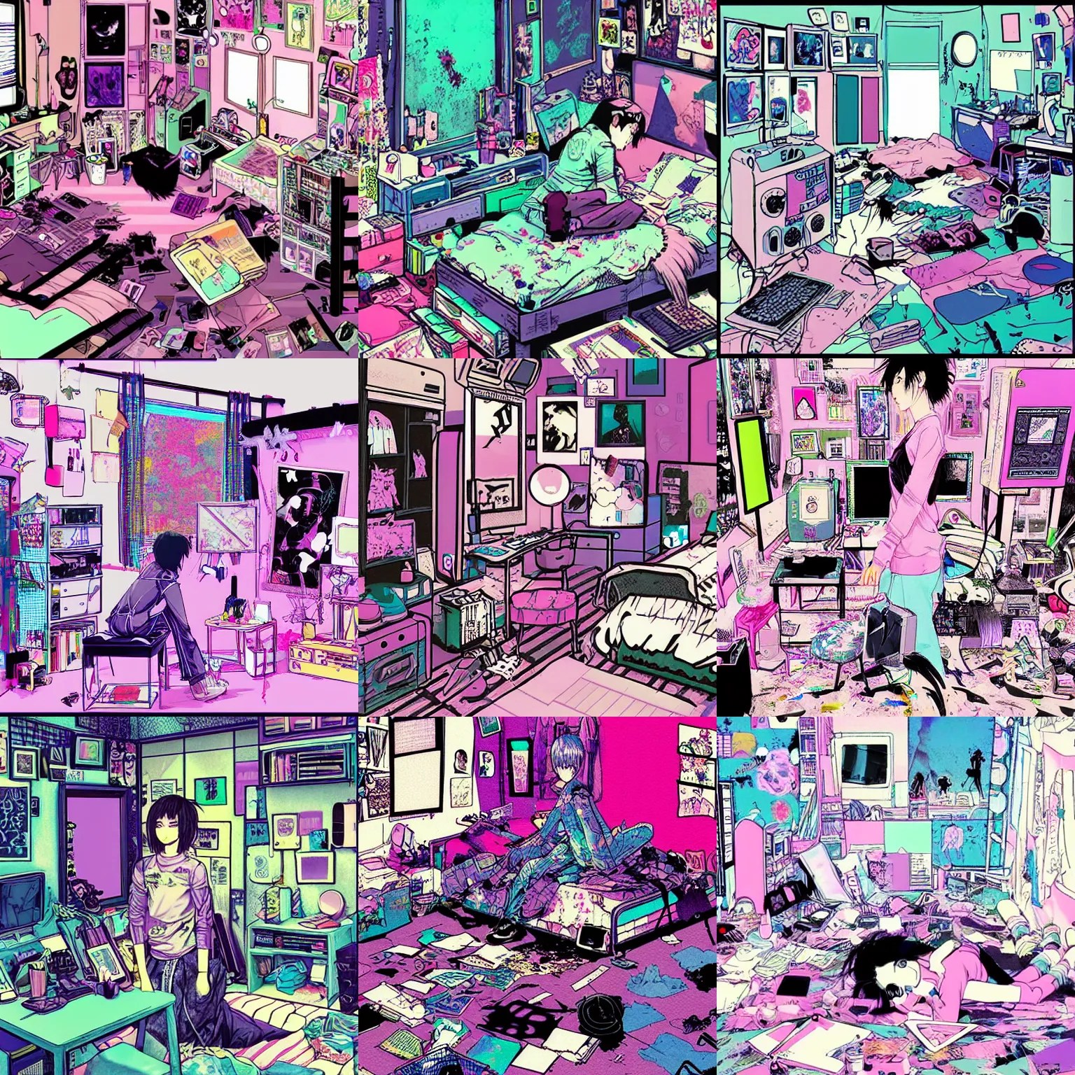 digital art pastel goth aesthetic, messy room, high Stable Diffusion