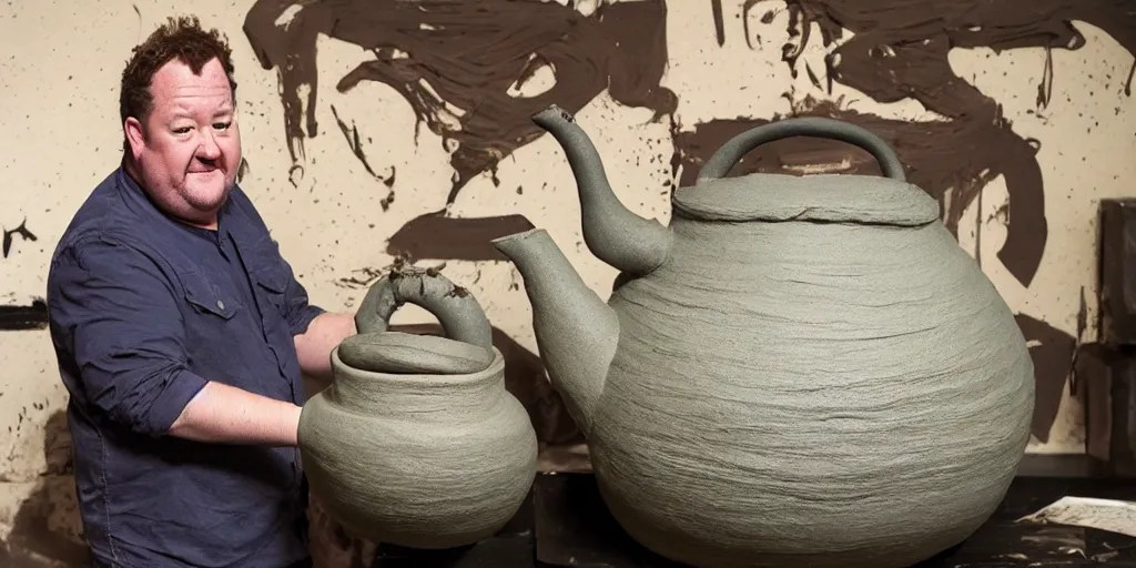 johnny vegas making a very large clay teapot, art Stable Diffusion