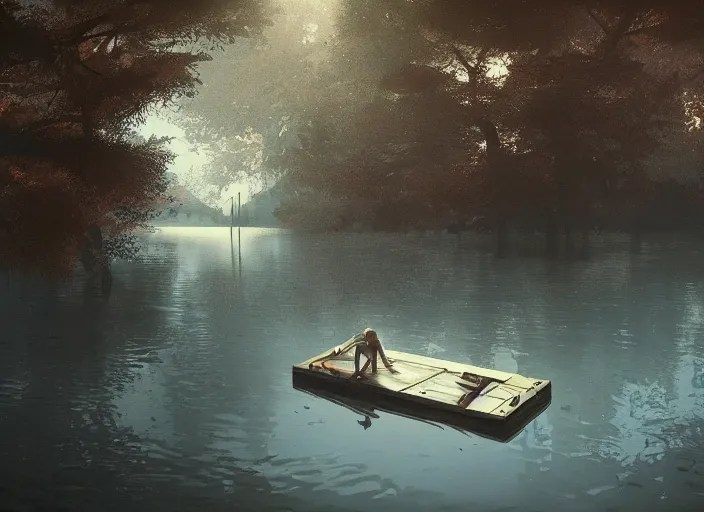 A dead body floating in a lake, closeup digital Stable Diffusion