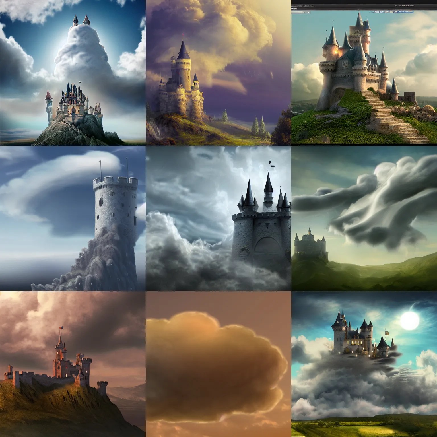 digital matte painting cloud shaped like castle Stable Diffusion