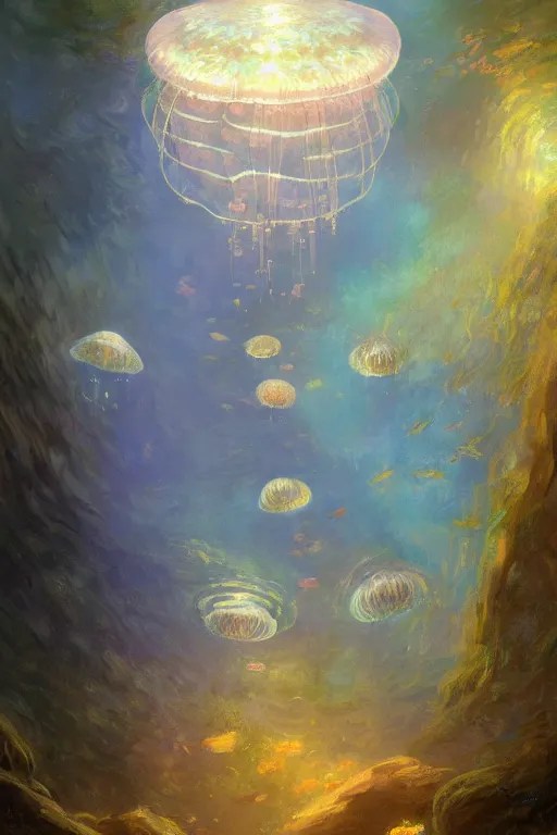 a beautiful painting of a cylindrical moon jellyfish Stable Diffusion