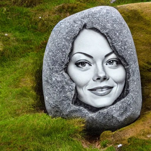 big rock solid stone with the emerging face of emma Stable Diffusion