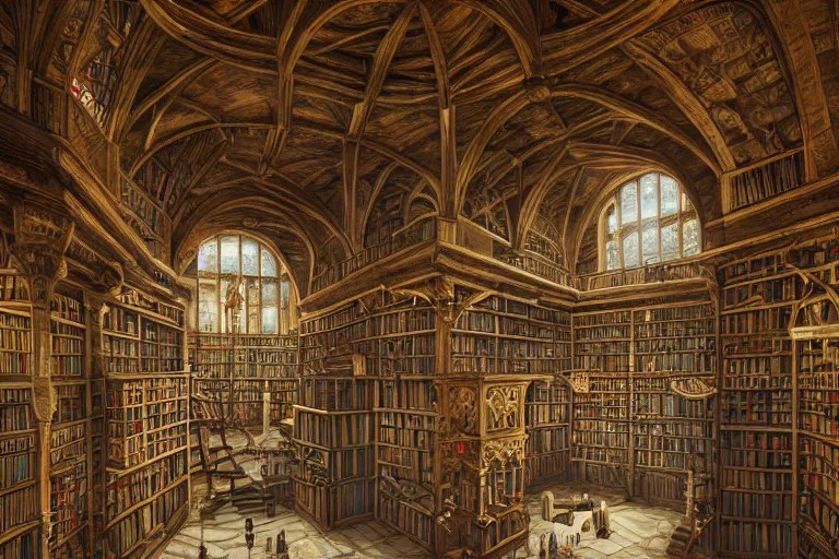 A big medieval library viewed from the inside, Stable Diffusion OpenArt