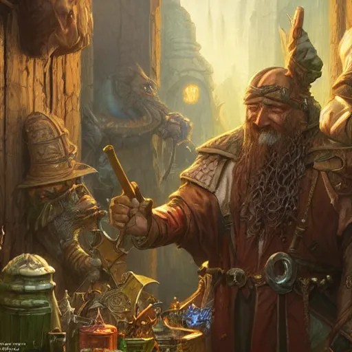 D&D Merchant selling you his wares, fantasy closeup Stable Diffusion