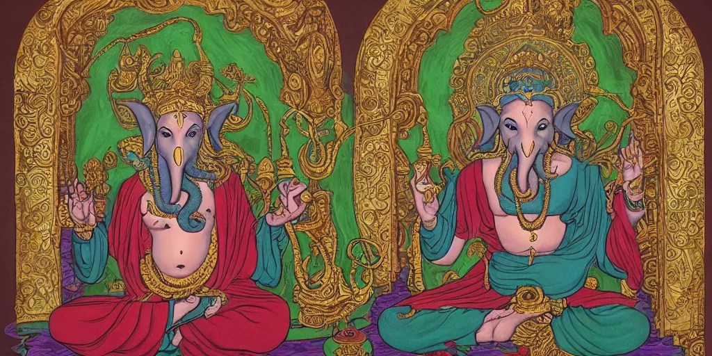 cthulhu, ganesh and jesus inside the palace of Stable Diffusion OpenArt