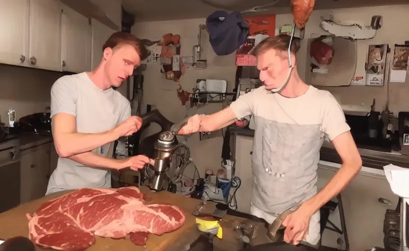 jerma putting an arm in a meat grinder Stable Diffusion