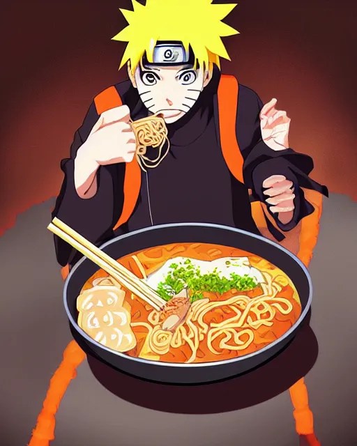 naruto eating ramen, anime art, digital art, 4 k Stable Diffusion