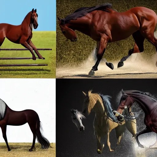 4 progressive frames of a horse running frame by Stable Diffusion