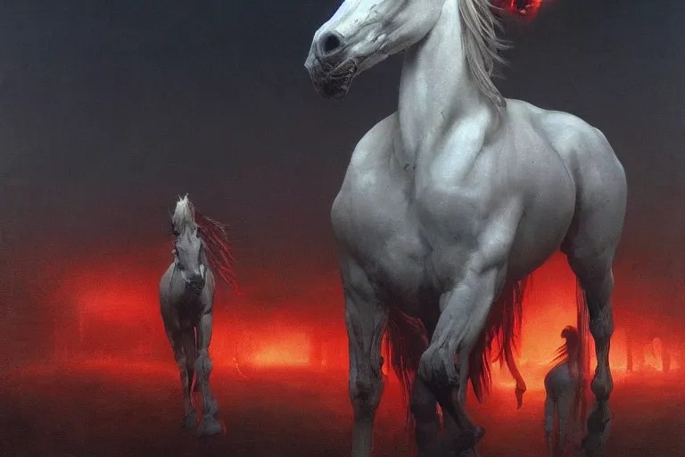 a white cyberpunk horses with human heads, in the Stable Diffusion