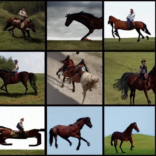 4 progressive frames of a horse running frame by Stable Diffusion