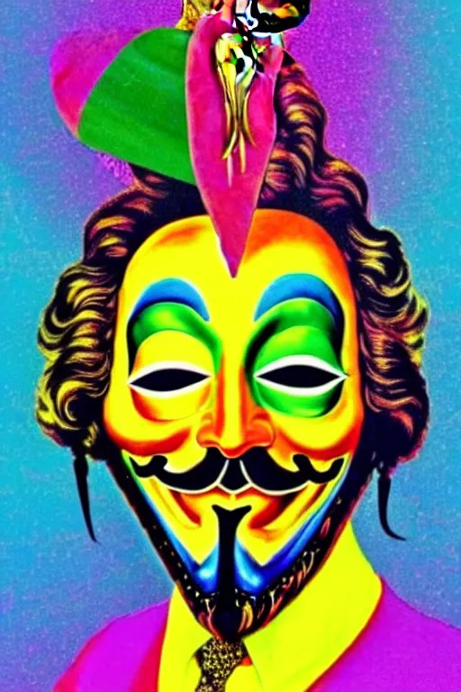 guy fawkes mask, lisa frank + salvador dali, Stable Diffusion OpenArt