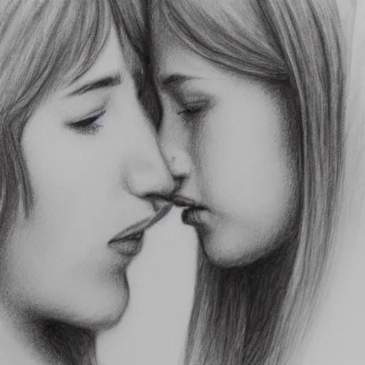 close up of young lovers kissing, pencil sketch Stable Diffusion