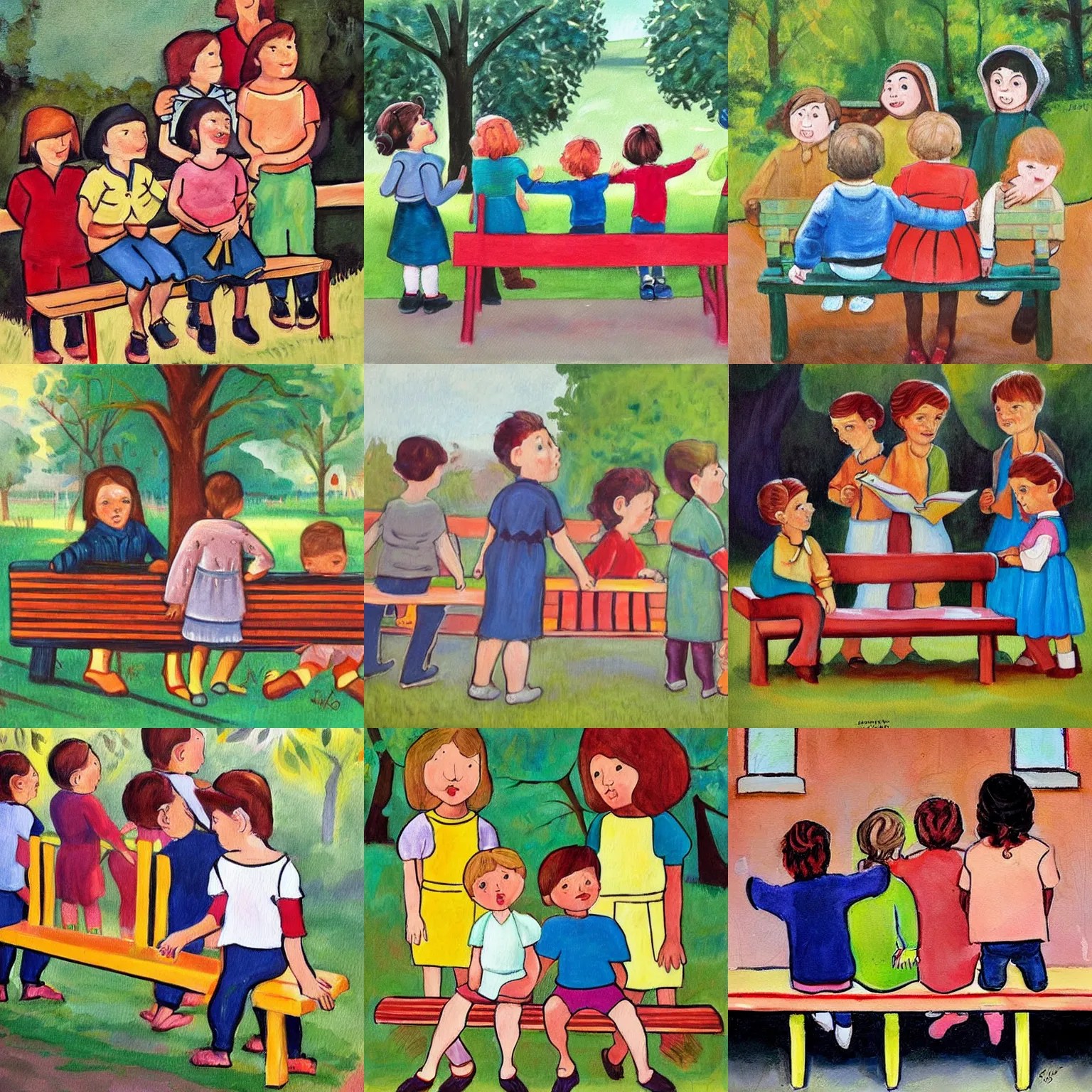a painting of a group of children standing around a Stable Diffusion OpenArt