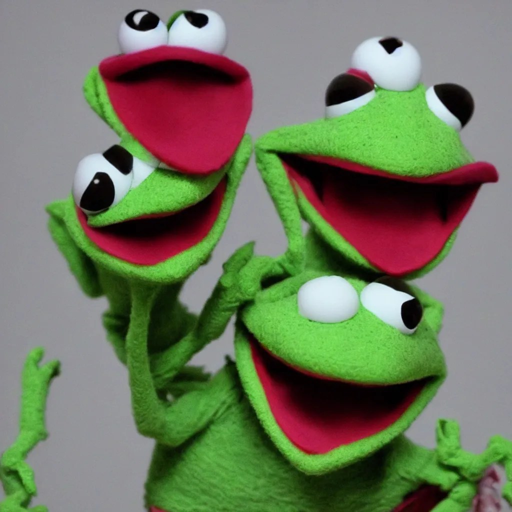 evil scary kermit the frog with realistic pointy teeth Stable