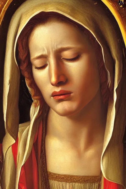 hyperrealism portrait of crying virgin mary in golden Stable Diffusion