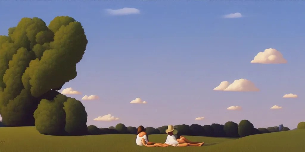 lovers, blue sky, summer evening, kenton nelson Stable Diffusion