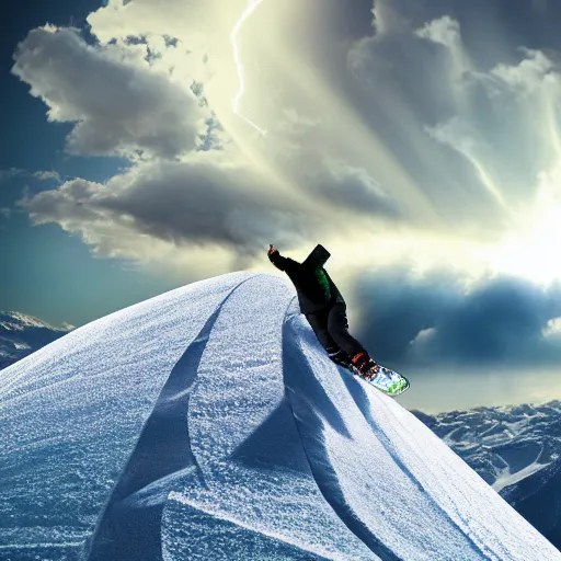 jesus snowboarding on puffy volumetric clouds, Stable Diffusion OpenArt