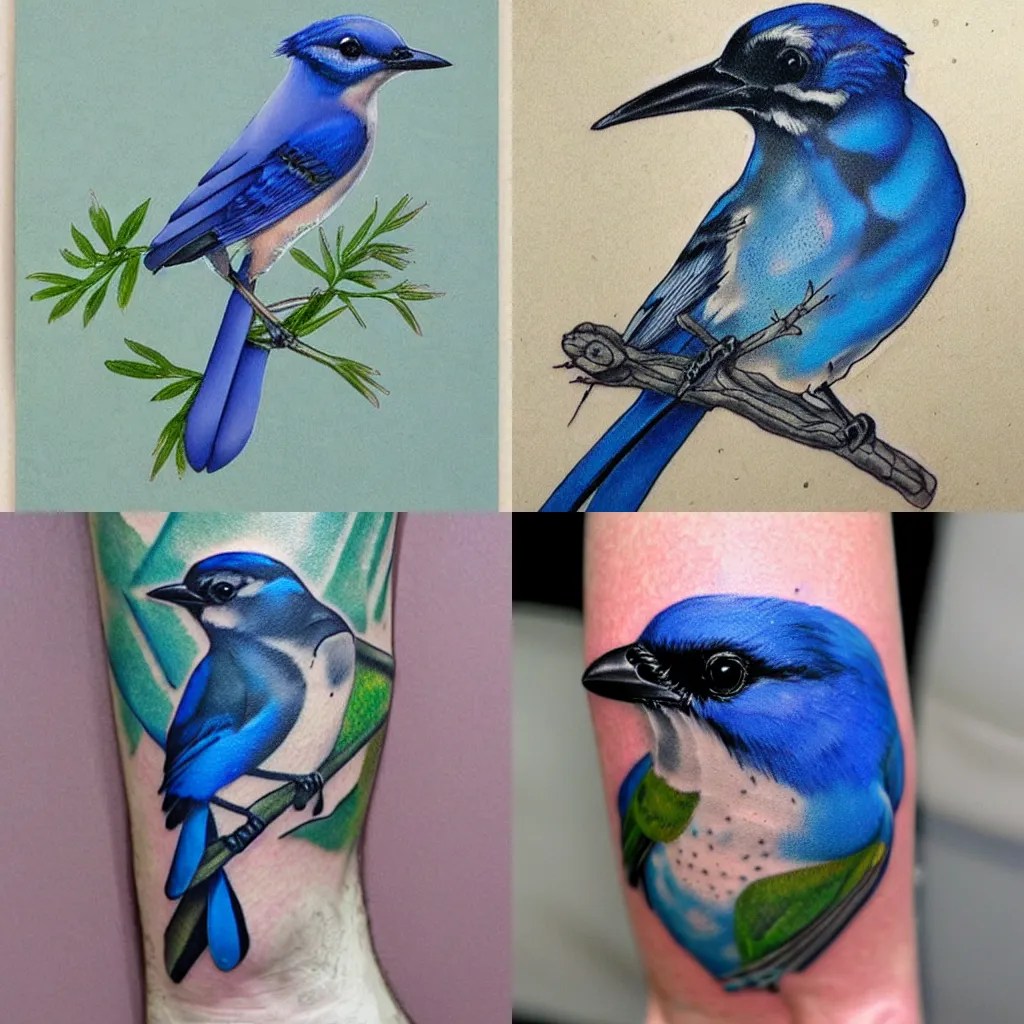 tattoo of a California scrub jay, tattoo, tattoo, Stable Diffusion