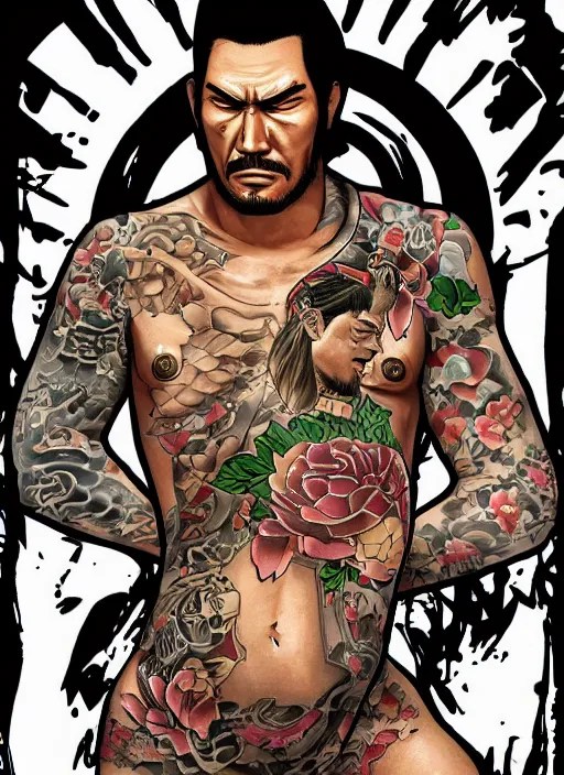 yakuza tattoo in the style of gta cover art, trending Stable yakuza tattoo in the style of gta cover art, trending Stable