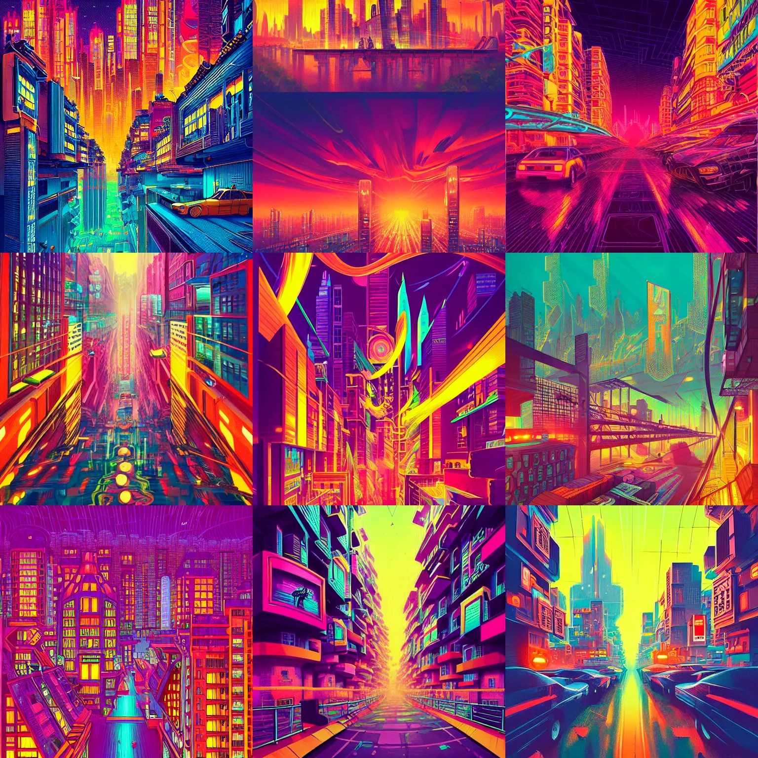neon escher city cityscape by alena aenami, petros Stable Diffusion