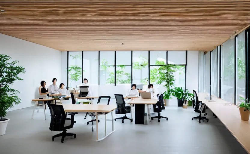 minimalist japanese style interior of an office, pine Stable Diffusion