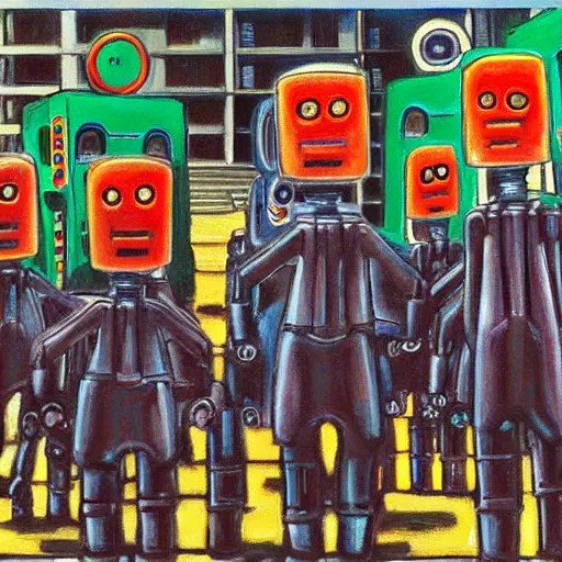 a robot parade in a capital plaza by pj crook, color Stable Diffusion