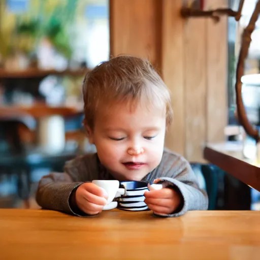 a toddler sipping an espresso in a coffee shop Stable Diffusion OpenArt