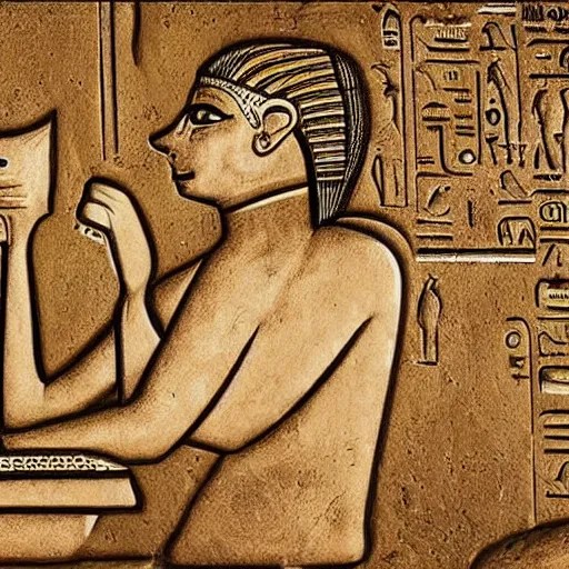 Egyptian deity Anubis doing his taxes on a laptop, Stable Diffusion