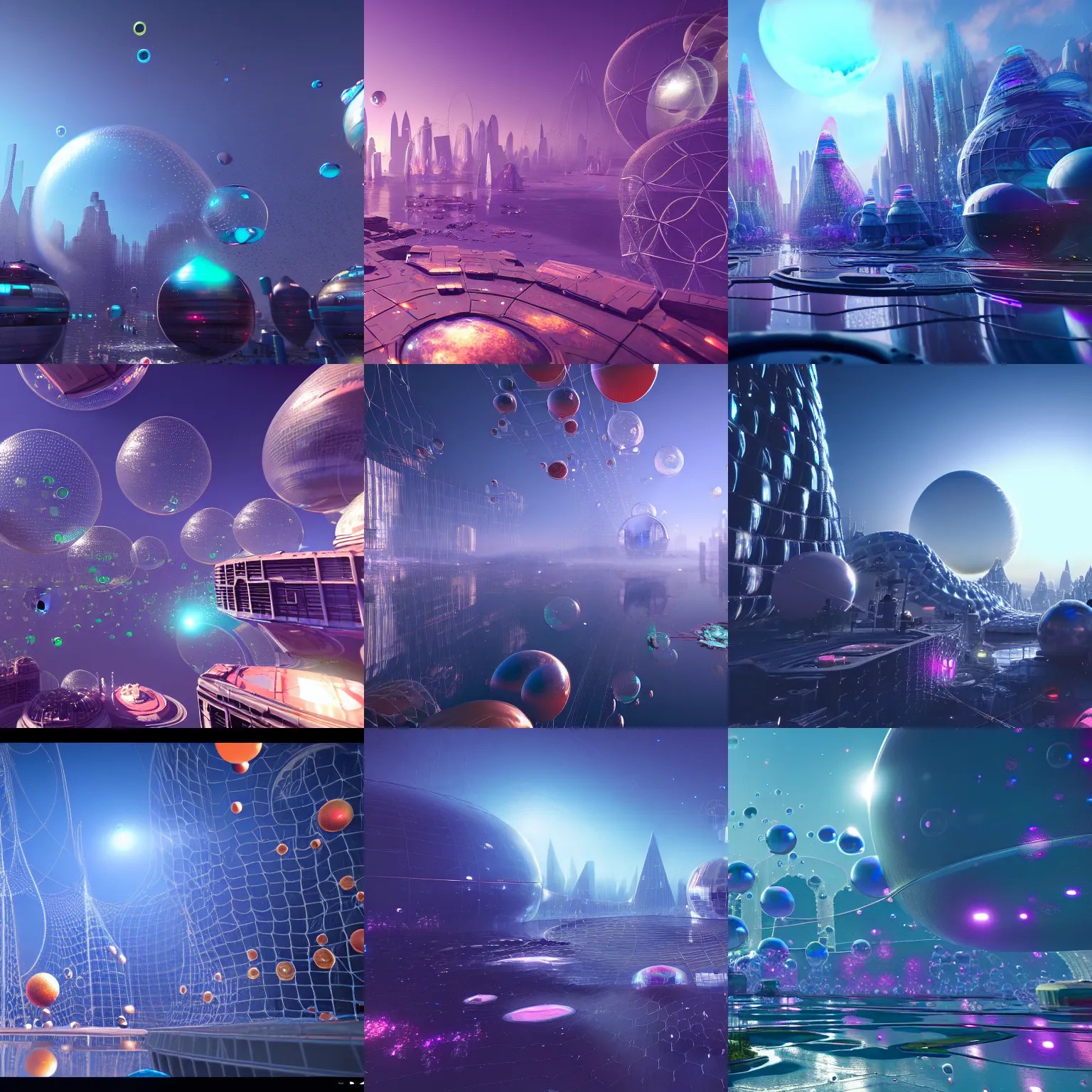 giant scifi city under bubbles in the artificial Stable Diffusion