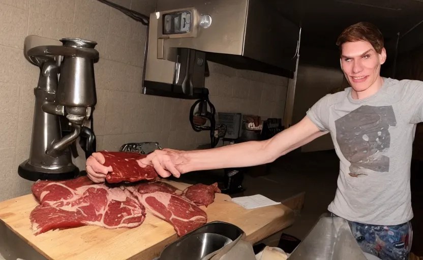 jerma putting an arm in a meat grinder Stable Diffusion