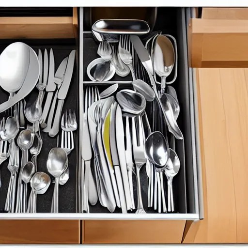a partially opened silverware drawer Stable Diffusion OpenArt