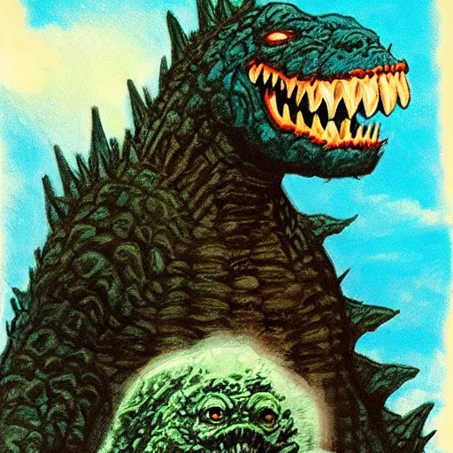 basil gogos illustration of godzilla Stable Diffusion