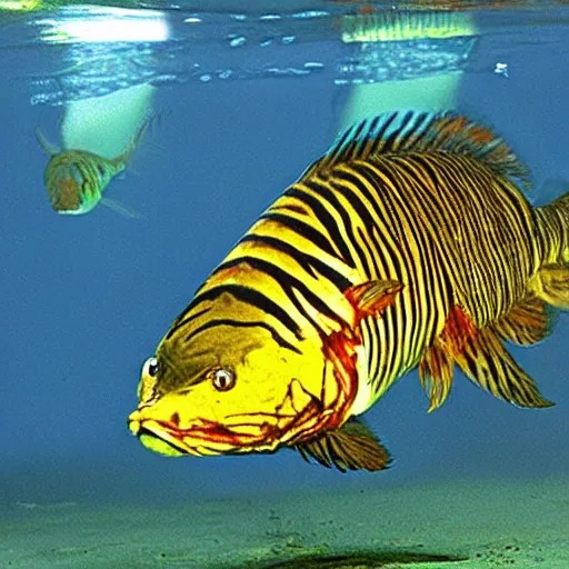 tiger fish hybrid, mix of a fish and a tiger, cross Stable Diffusion
