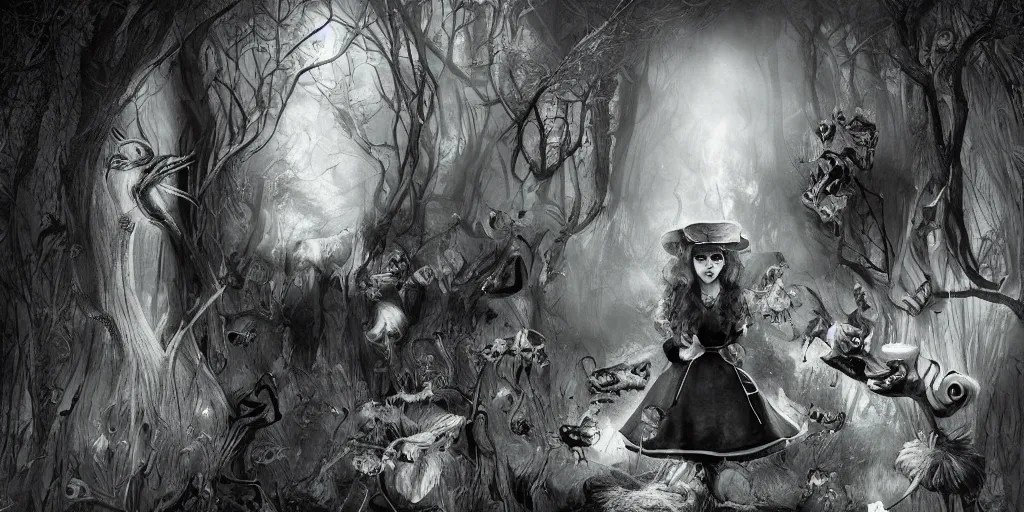 alice in wonderland dark with evil under tones Stable Diffusion