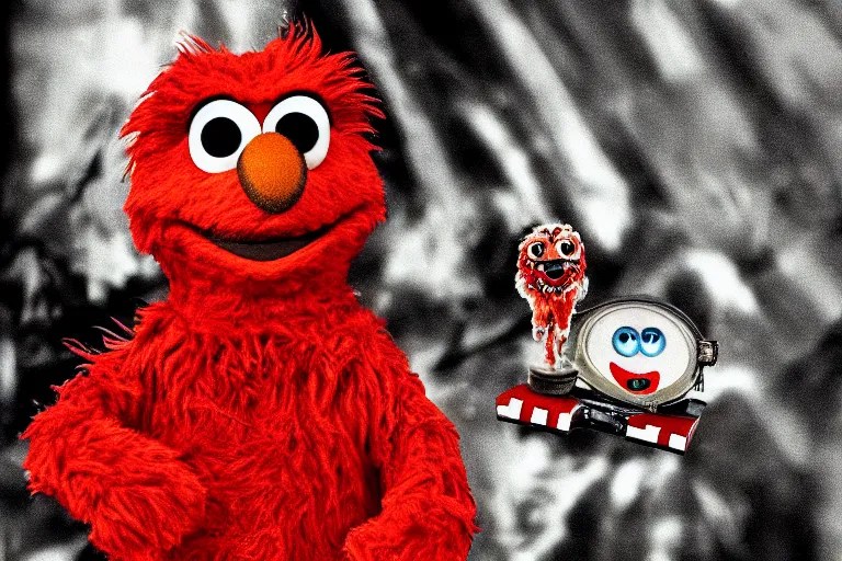 A film photograph of Elmo with stigmata, Stable Diffusion