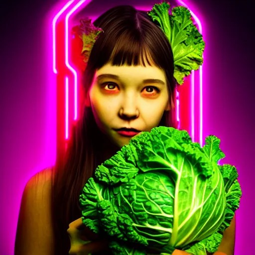 girl with cabbage head, acid colors render very cute Stable Diffusion