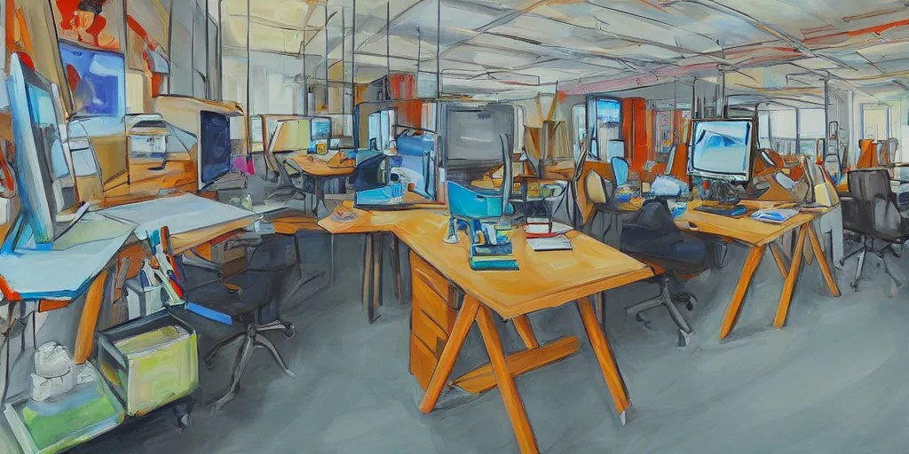 painting workplace, art style by bryen frost Stable Diffusion OpenArt
