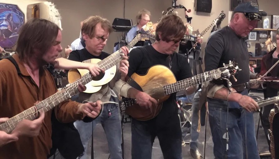 Lonnie from Deliverance playing banjo with the star Stable Diffusion