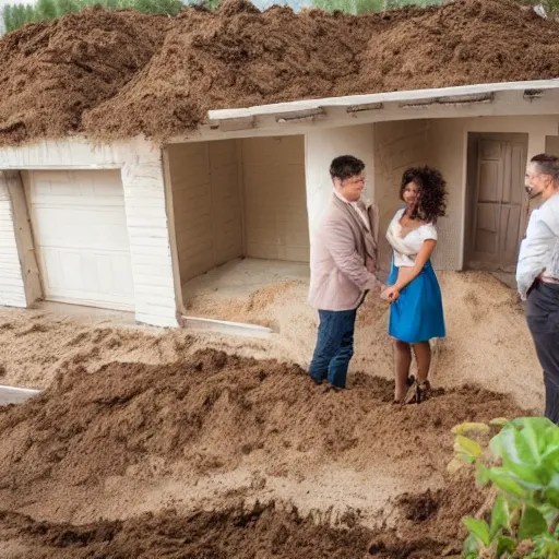 real estate agent showing couples through houses made Stable