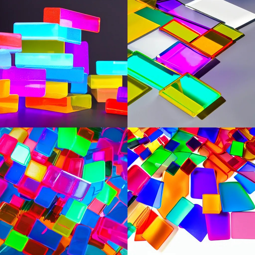 orderly stack of colorful pieces of plexiglass, studio Stable