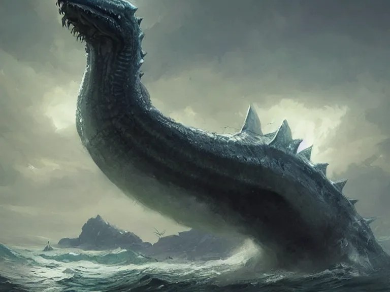 epic leviathan sea monster, concept art by Greg Stable Diffusion