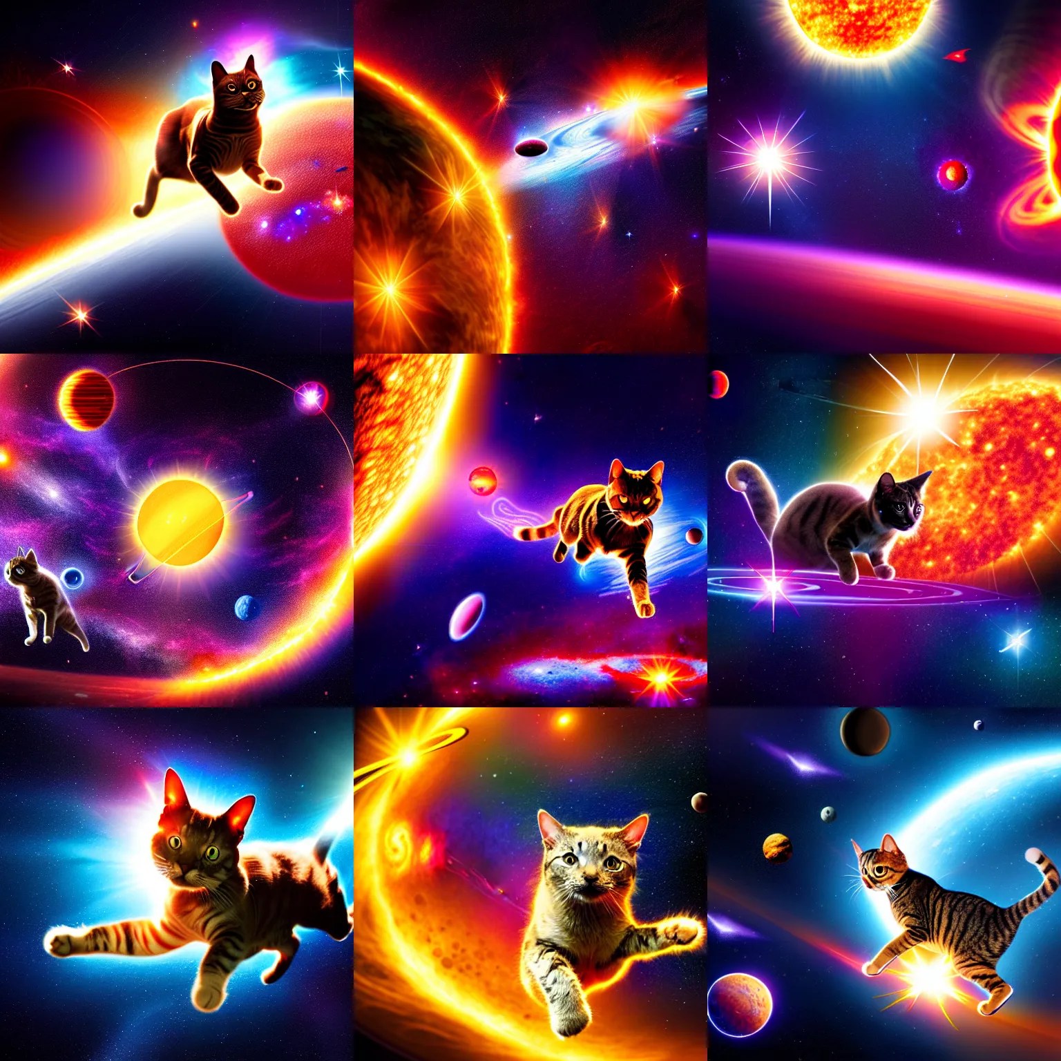 a concept illustration of a cosmic cat jumping through Stable