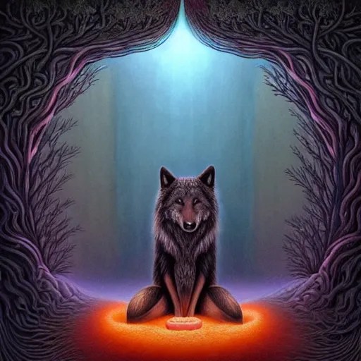 an athromorphic wolf character meditating in a zen Stable Diffusion