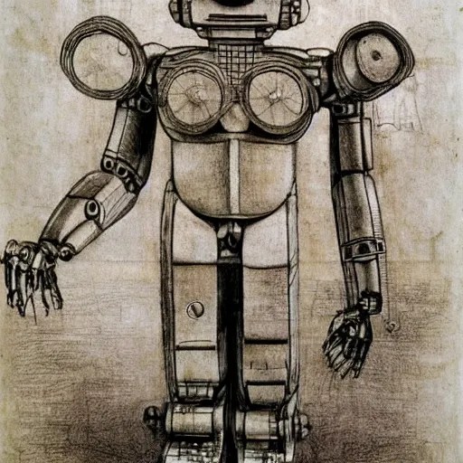 sketch of a complex humanoid robot by leonardo da Stable Diffusion