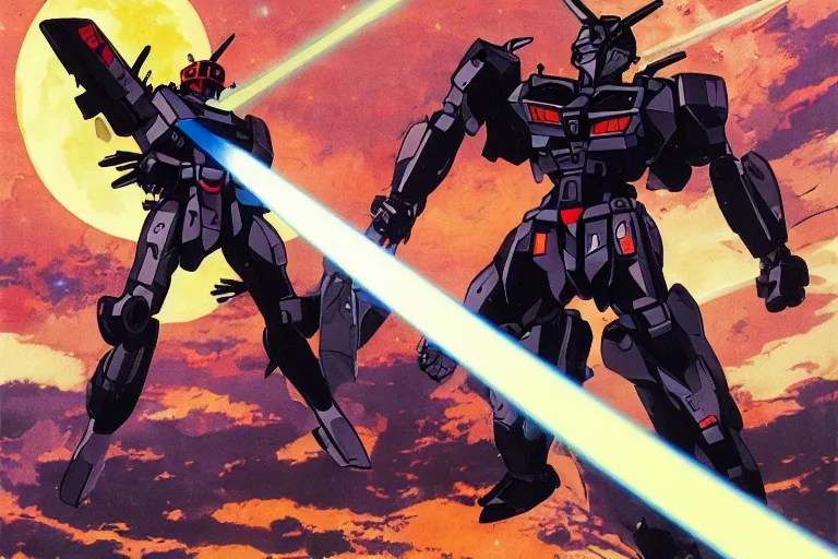 full page illustration, black gundam with a laser Stable Diffusion